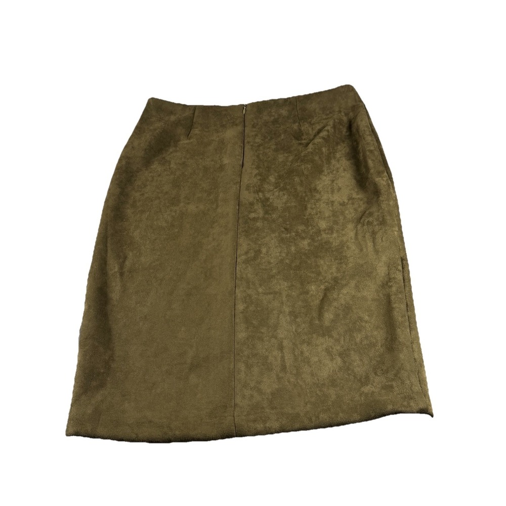 LULUs Army Green Faux Suede Pencil Midi Skirt Size Large Office Career Back Slit